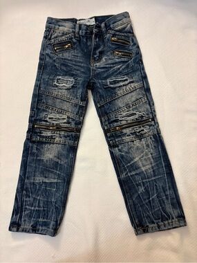 Boy’s Blue Cult Distressed Blue Denim Jeans with Zip Details